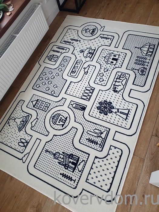 Детский монохромный ковер с дорогами PLANET крем-темно-синий