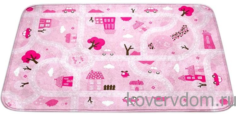 Детский развивающий 3D ковер с дорогами  ДОРОЖКИ-ДОМИКИ розовый 86148